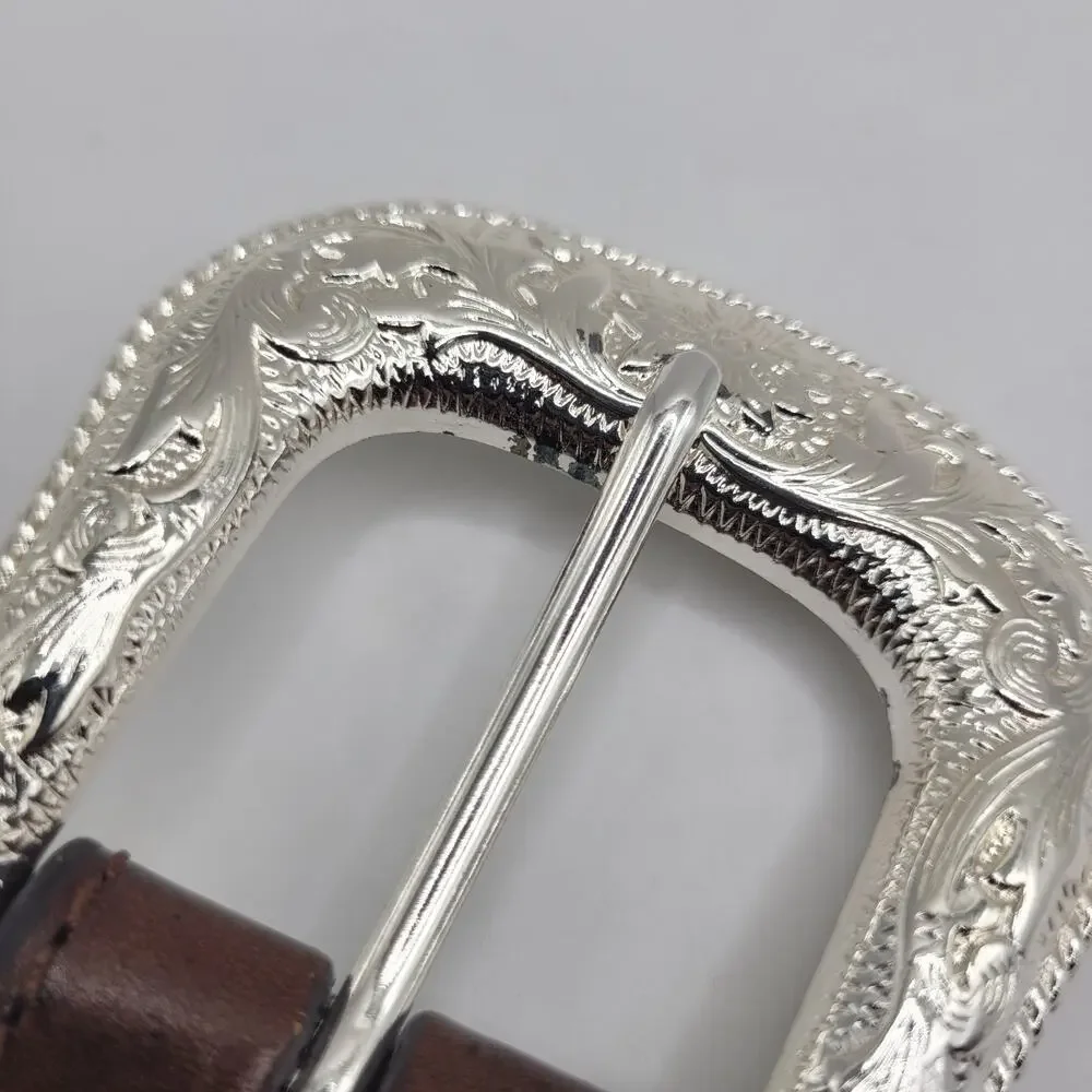 Nocona Belt Mens 42 Brown Leather Tooled Floral Western Cowboy Silver Buckle